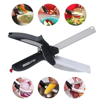 

Creative Multi-Function Smart Clever Cutter Scissor 2 in 1 Cutting Board Utility Cutter Stainless Steel Vegetable Knife