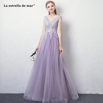 

La estrella de mar vestiti donna eleganti per cerimonie hot sexy V neck tulle crystal A Line lavender navy blue bridesmaid dress