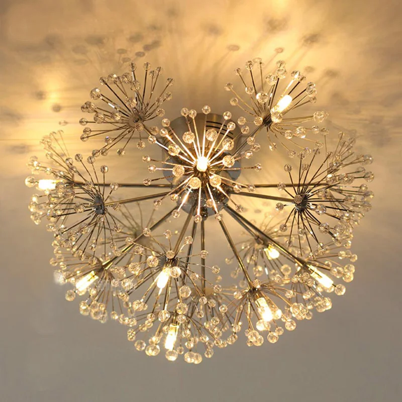 

Modern Flush Mount Crystal Dandelion Ceiling Lights G4 LED K9 Crystal Lights Fixture for Dinning Room Bedroom Lamps
