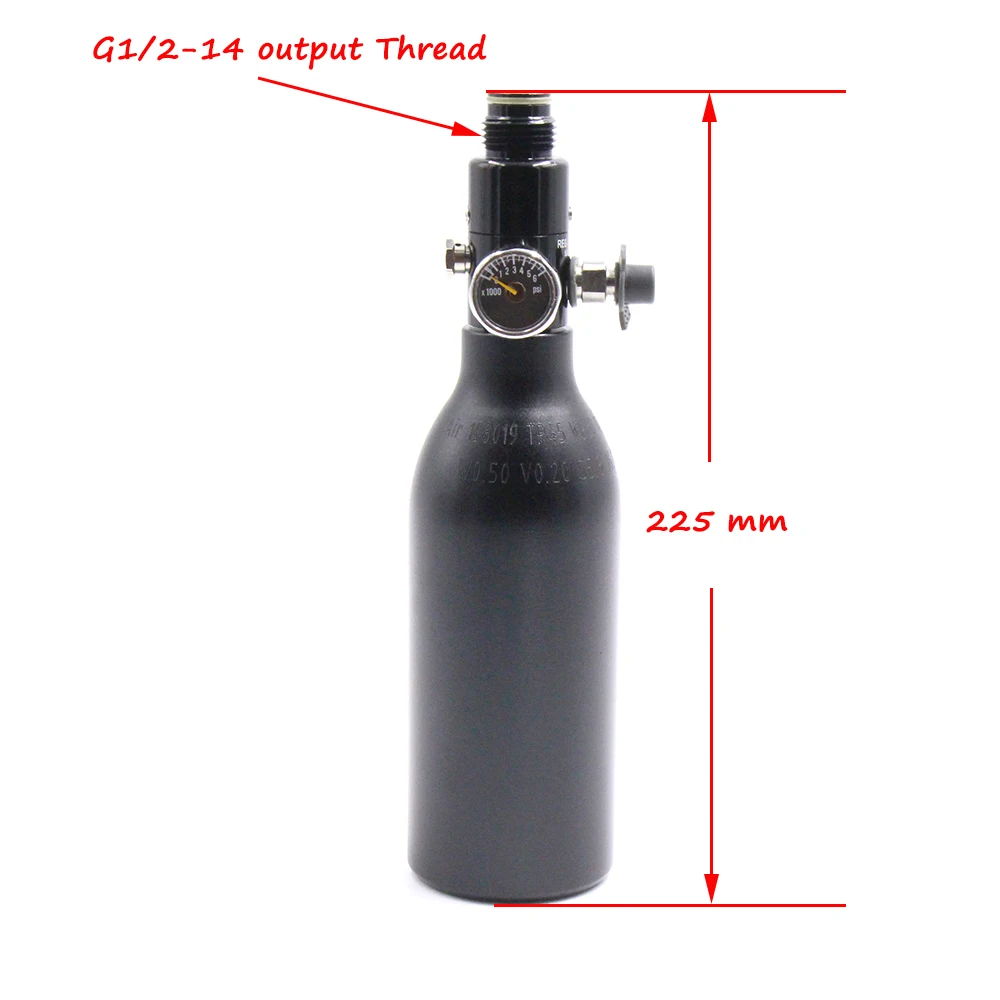 QUBP PCP Paintball High Pressure Air Tank 4500PSI  HPA Aluminium Black 0.2L Bottle 5/8-18UNF 60MM Diameter TKU020