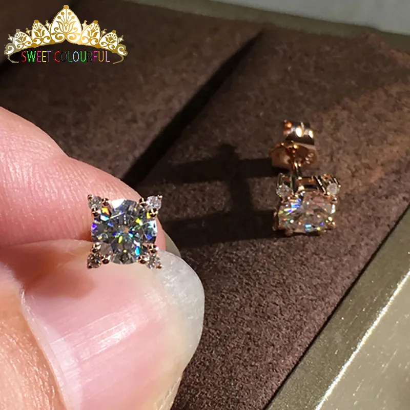 Серьги с мусанитом женские цвет золото 18 К 2 шт. 1CT 6 5 мм D|Серьги-подвески| |