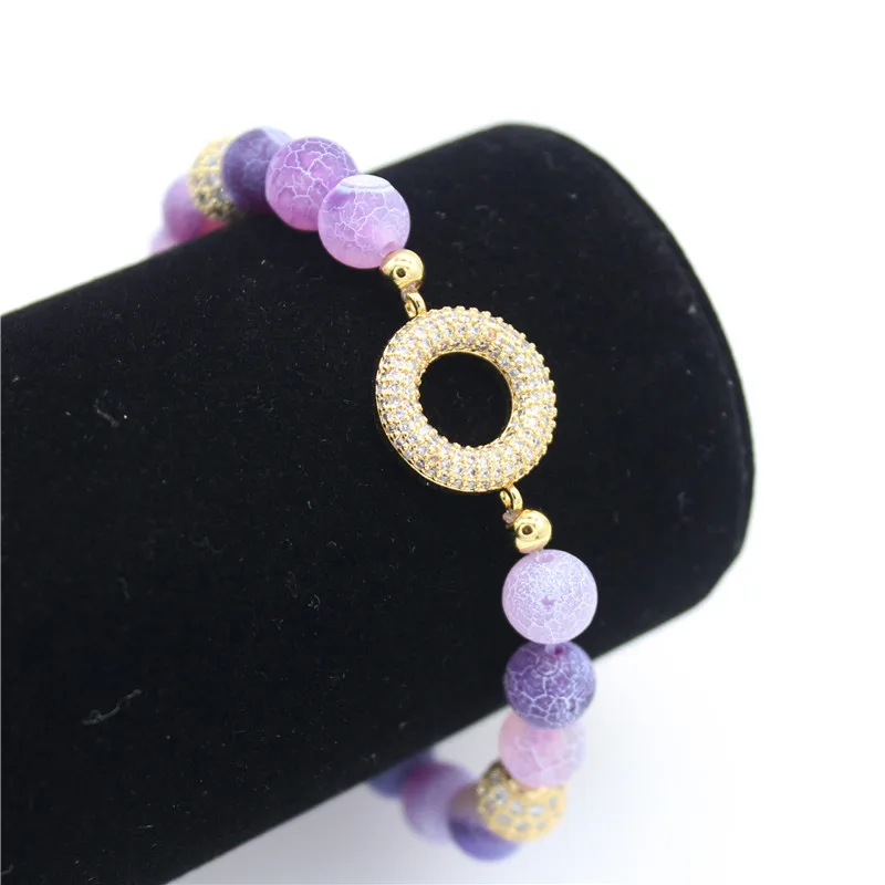 Poshfeel 8 мм натуральный фиолетовый камень браслет из бисера для женщин браслеты с кристаллами CZ ювелирные изделия подарок MBR190023
