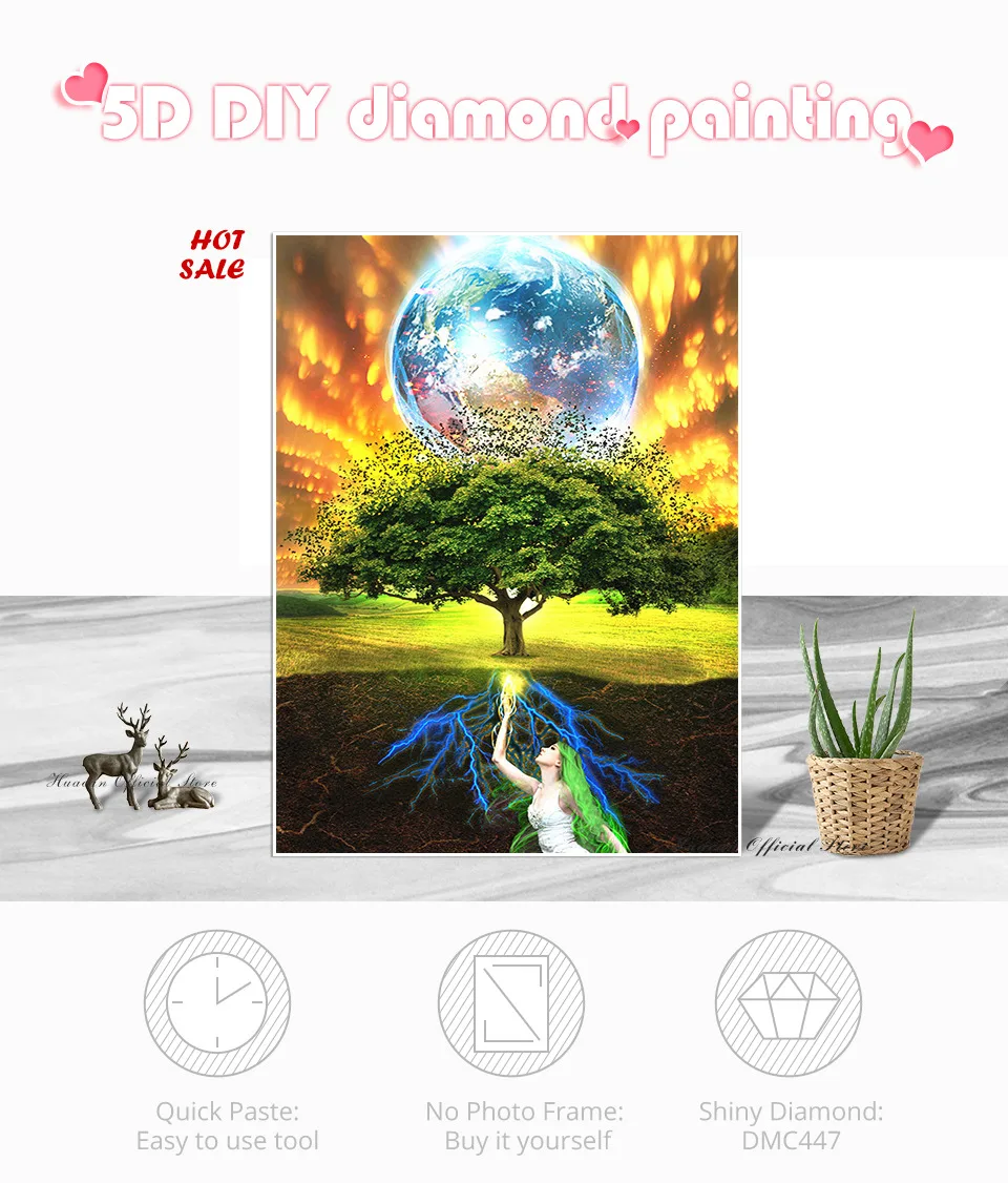 Алмазная вышивка huacan Tree Fantasy Алмазная картина 5d пейзаж полный квадратный/круглый кулон для картинки Алмазная вышивка с Носорогом ручной работы