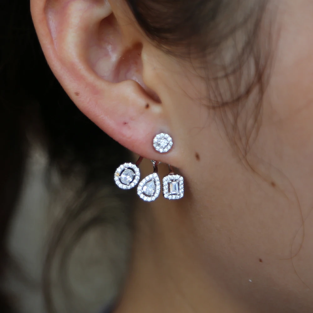 Geometry Stud Earrings For Women Statement Ear Jewelry Wholesale 2018 luxury AAA sparking CZ cubic zirocnia wedding gift | Украшения и
