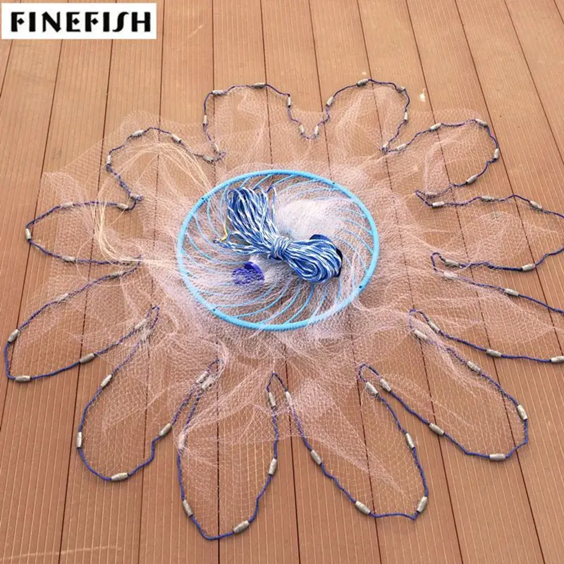 

Finefish American style throw network 3-7.2m cast net small size mesh outdoor water hand catch fishing net tool with frisbee