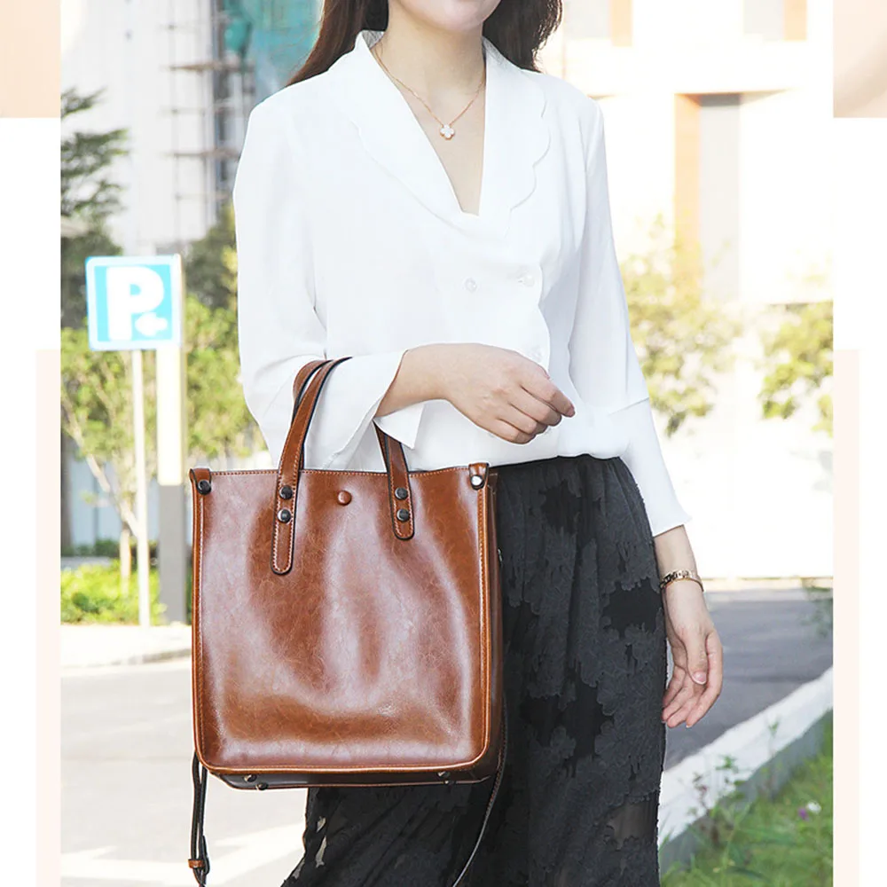 Zency Women Casual Tote 100% Genuine Leather Brown Handbag Retro Crossbody Messenger Purse For Lady