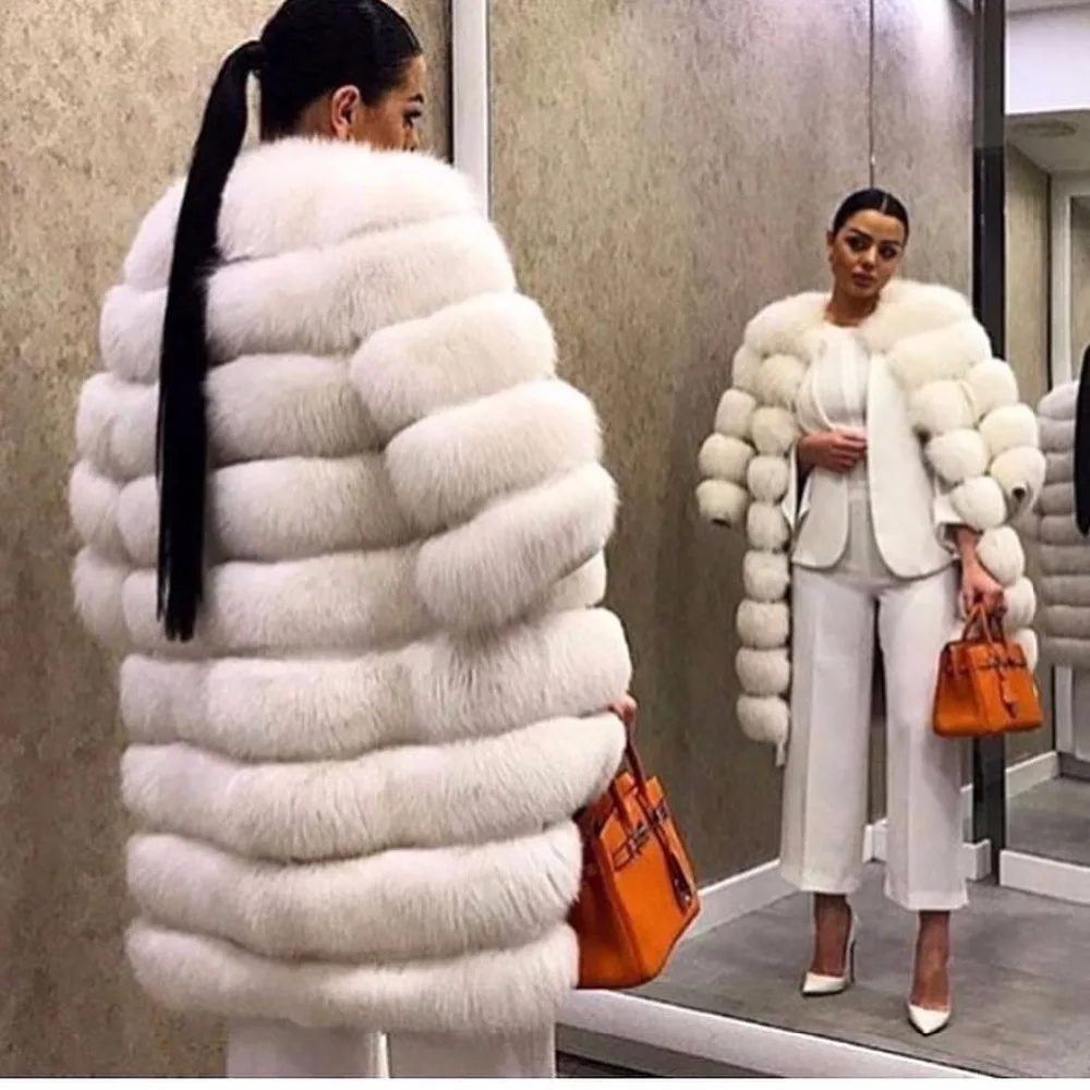 

Charming Ladies Long Chunky Gorgeous Genuine Real Fox Fur Coat England Stylish Streetwear Winter Premium High-end Coat Women