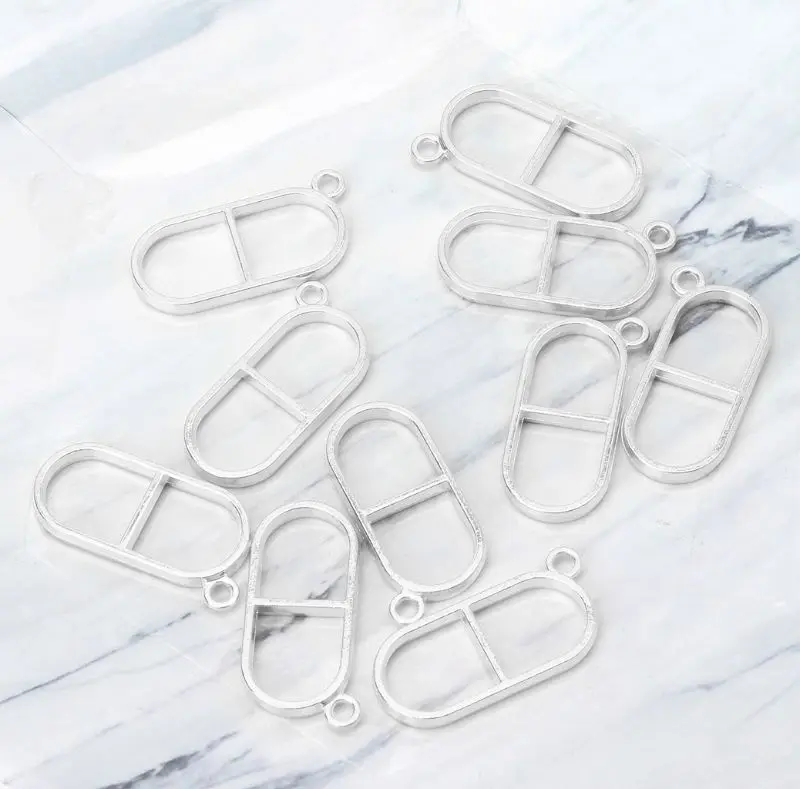 

10Pcs Pills Metal Frame Blank Resin Pendant Bezel Setting Resin Jewelry Making