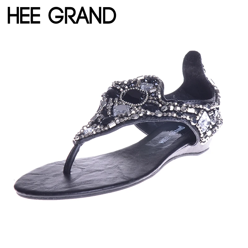 

HEE GRAND Big Rhinestone Crystal Wedge Heel Sandals Women Summer Shoes For Girls Fashion Sandals XWZ1381