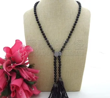 

N102608 37'' Round Onyx CZ Pendant Necklace