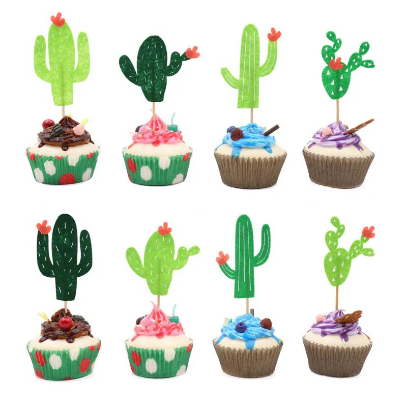 Cute Felt Cactus Cupcake Topper Cake Flags for Wedding Birthday Party Cake Decoration Christmas Home Baking Decor Supplies 8Z