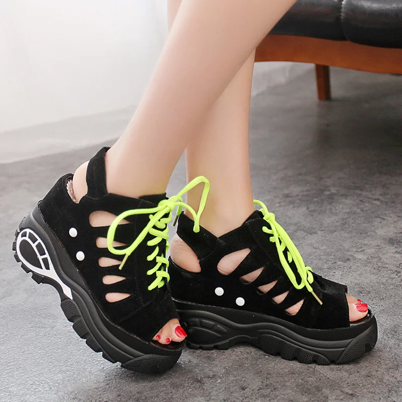 

Dropshipping Women Sandals Hollow Slippers Slides Summer Sneakers Platform Wedges Women Elevator Shoes 6cm Hidden High Heels