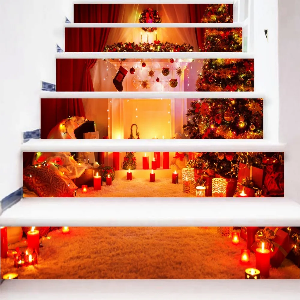 

6pcs/set 18cm X 100cm Fireplace With Christmas Tree Style Stair Sticker Wall Decor Ltt083