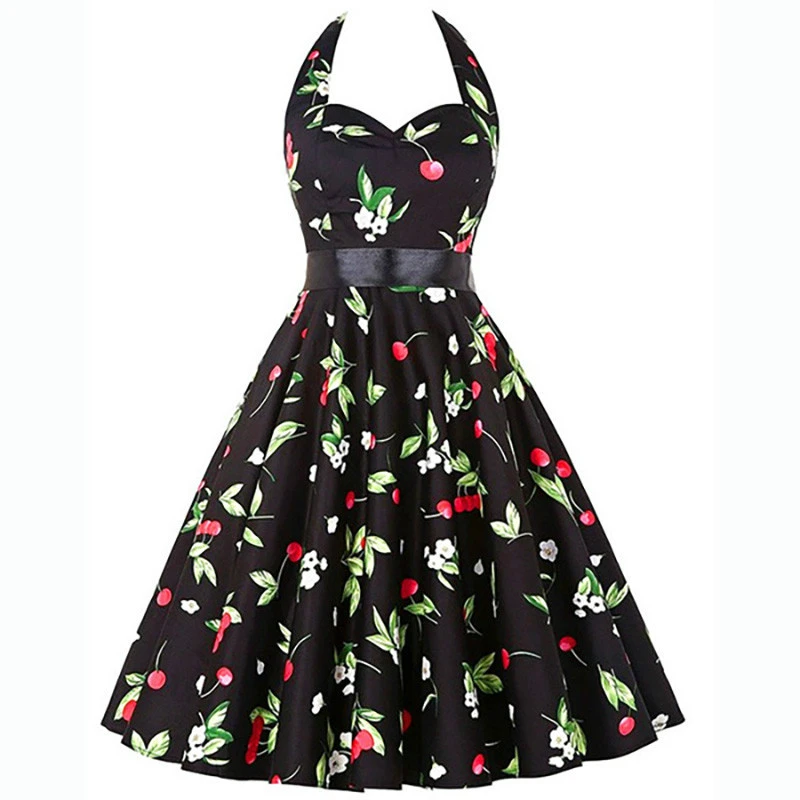2021 Big Size Audrey Hepburn Floral Robe Retro Swing Casual 50s Vintage Rockabilly Dresses Vestidos Women Summer Dress Halter Dress Halter Vintage Rockabilly Dressrockabilly Dress Aliexpress