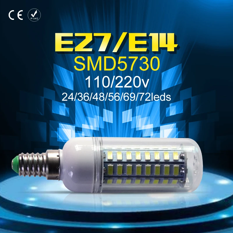 E27 светодиодная лампочка Кукуруза лампы 24 36 48 56 69 72 светодиодный s 220 V SMD5730 лампада ампулы люстра свет 240 V E14 лампы в форме свечи 3 Вт, 5 Вт, 7 Вт, 12