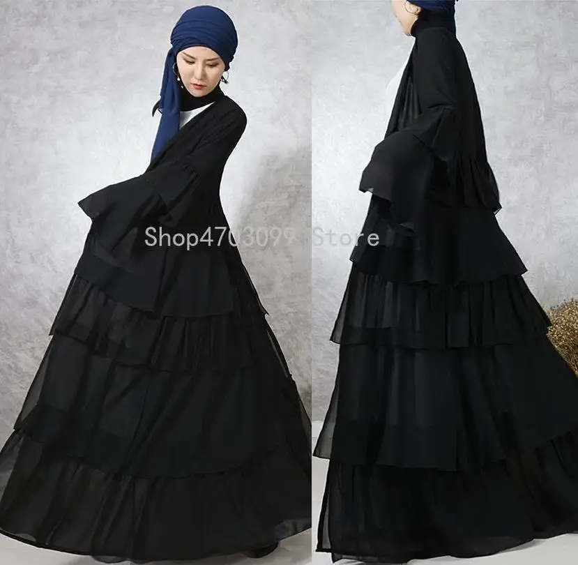 Модная мусульманская абайя jilbaw женское платье шифон Дубай открытый кардиган с