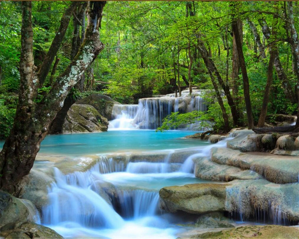 Beibehang 3D definition forest rivers waterfalls photos 3D wallpapers living room bedroom decoration photo 3d wallpaper mural dual usb smart television box high definition medias player for living room bedroom