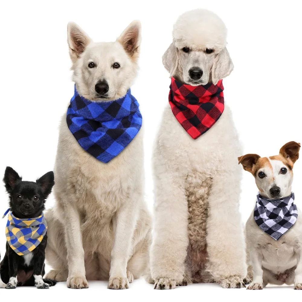 Dog Bandana Cotton Plaid font b Pet b font Scarf Bow ties Collar Square Triangular bandage
