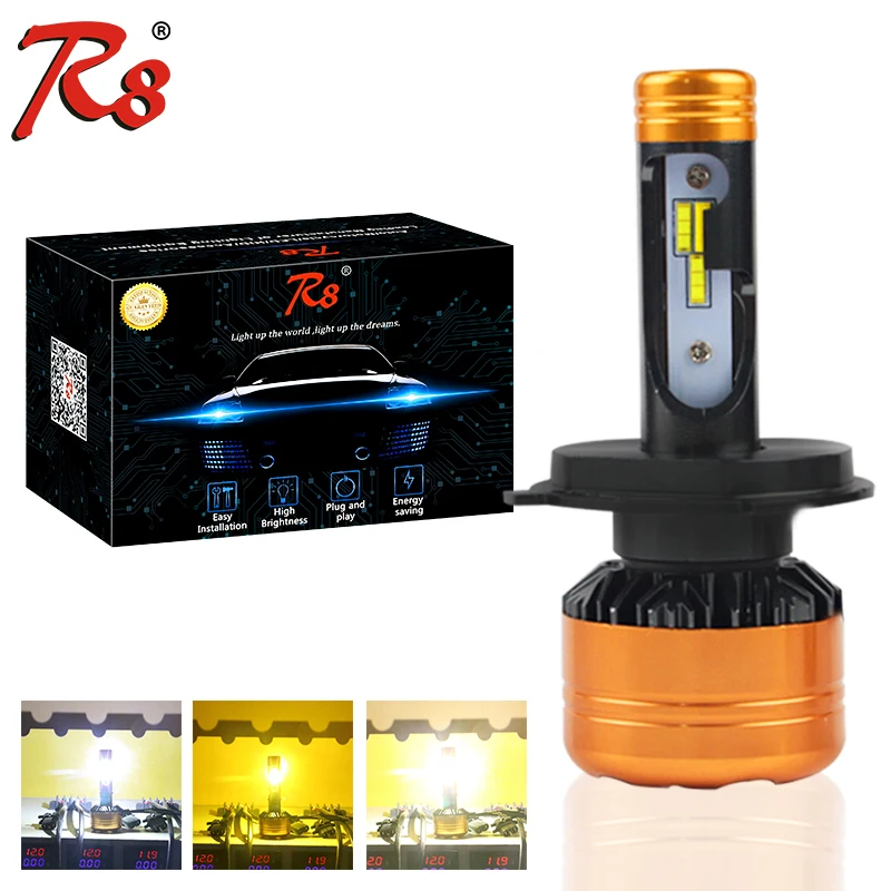

R8 Tricolor Motorcycle Headlight Bulbs H4/HS1/P43t 50W 5800LM Three Colors Headlight H4 LED Motor Headlamp Driving Light DC 12V