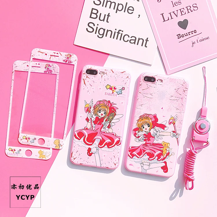 Чехол Sakura для iphone X Cardcaptor+ Защитная пленка для экрана из закаленного стекла для iphone 6 6s Plus 7 7plus 8 8plus Сейлор Мун