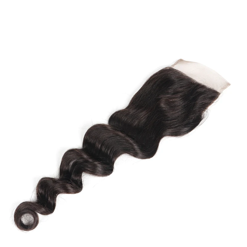 Перуанское неплотное Переплетение 4*4 закрытие шнурка человеческих волос предварительно сорвал с волосами младенца бесплатно Средний три части