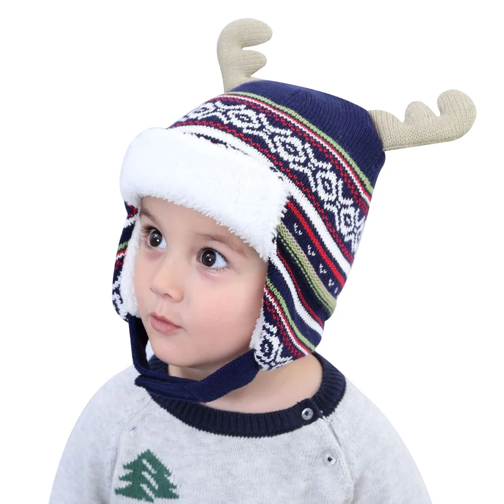 Elk Christmas Baby Hat Cartoon Winter Baby Beanie Knit Warm Boy Hat Fleece Lined Cute Toddler Girls Beanie Baby Boys Clothing (15)
