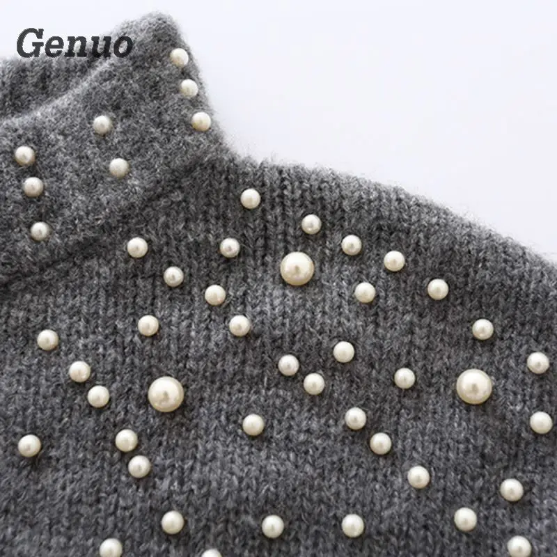 New 2018 Pullover Solid Color Long Sleeve Sweater Women Elegant Casual Elastic Loose Knitted Tops Actumn Pearl Sweater Genuo
