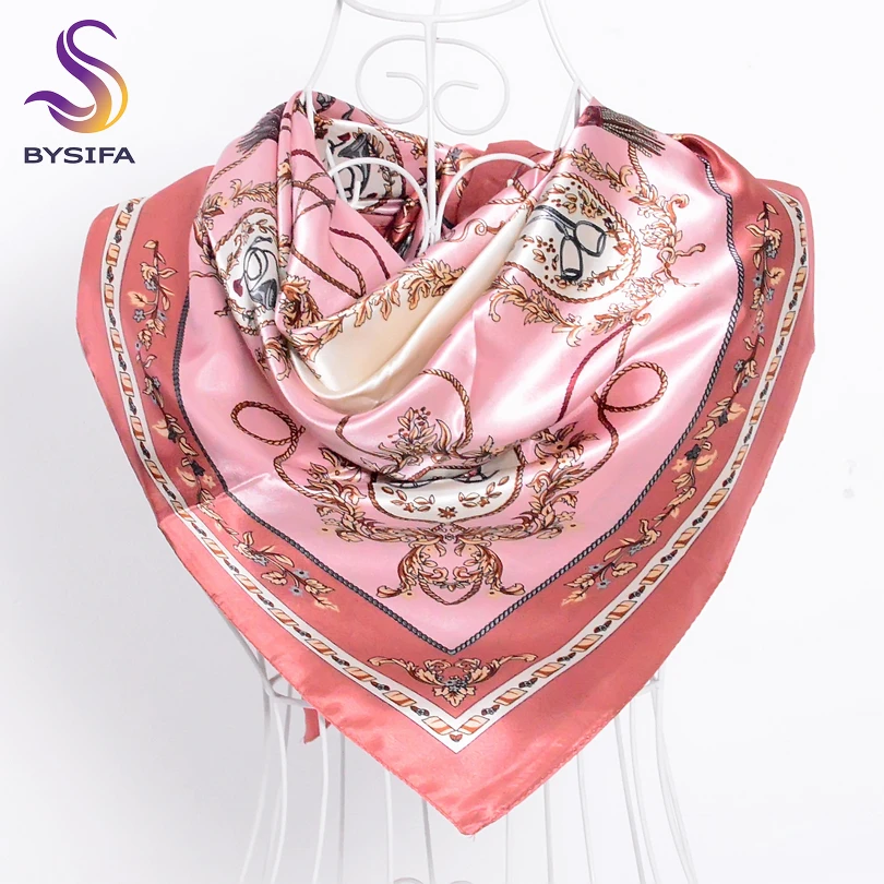 Женский атласный шелковый шарф [BYSIFA] темно синий или бежевый шаль модные