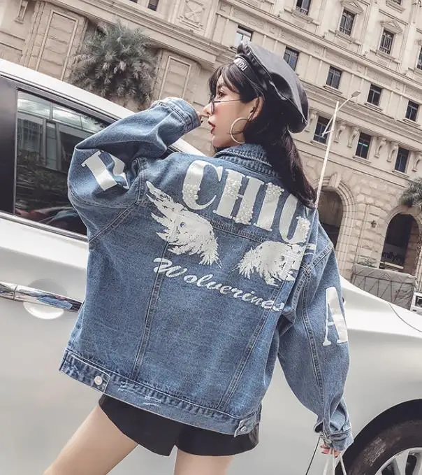

2019 Spring Autumn Coat Denim jacket for women Loose Beading female jacket High Quality Harajuku jacket women Jean Jacket Female
