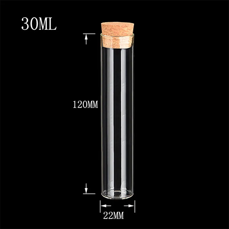 50pcs/lot 22*120mm 30ml Transparent Clear Bottles With Cork Stopper Food Grade Glass Vials Jars Storage Bottles Test Tube Jars 4