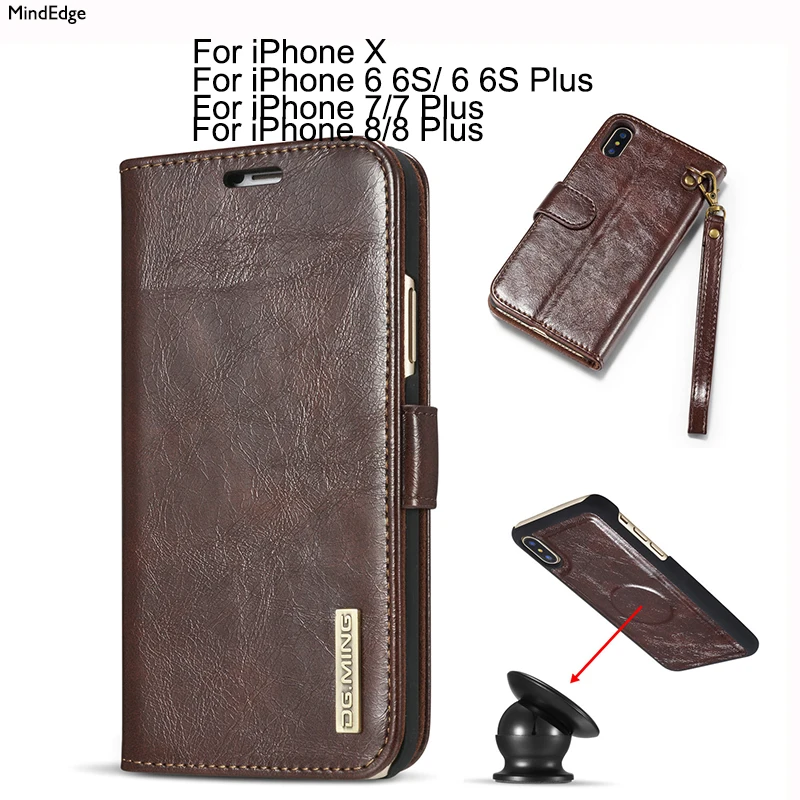 Geniune Real Leather Detachable Magnetic Back Cover Case for iPhone X Case Luxury Brand Stand Capa for iPhone 6/7/8 Plus Hoesje