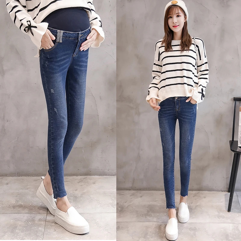 

Fashion Maternity Clothes Autumn Pregnancy Jeans Elasticity Denim Pants For Pregnant Women Pregnancy Clothing Trousers