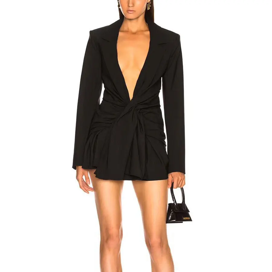 2018 Autumn/Winter Women Black Blazers Long Sleeve V neck
