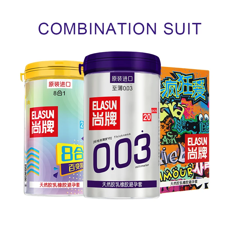 Brand ELASUN 50 Pcs Lot 3 Style More Than 10 type Super Thin Natural Latex Condoms