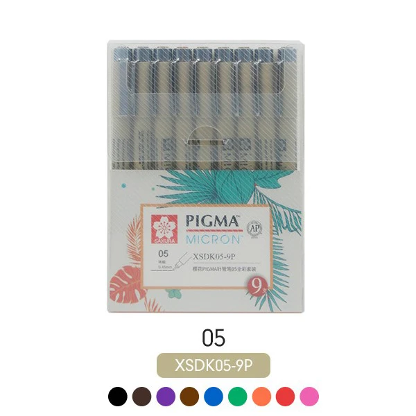 Sakura XSDK Pigma, цветная ручка, Набор для творчества 0,2/0,3/0,5 мм, художественный маркер, тонкий/кончик кисти, игольчатая ручка, эскиз, рисунок, анимационный дизайн - Цвет: 05-9P