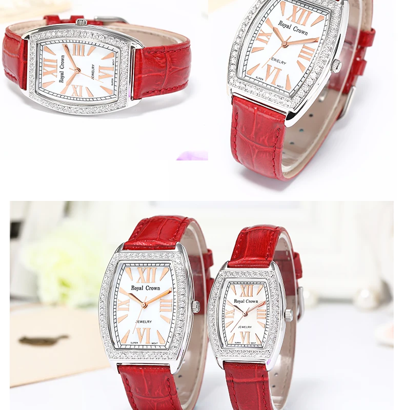 Royal Crown Luxury Men's Lady Women's Watch Japan Quartz Fashion Hours Colorful Bracelet Rhinestone Girl Boy Birthday Gift Box