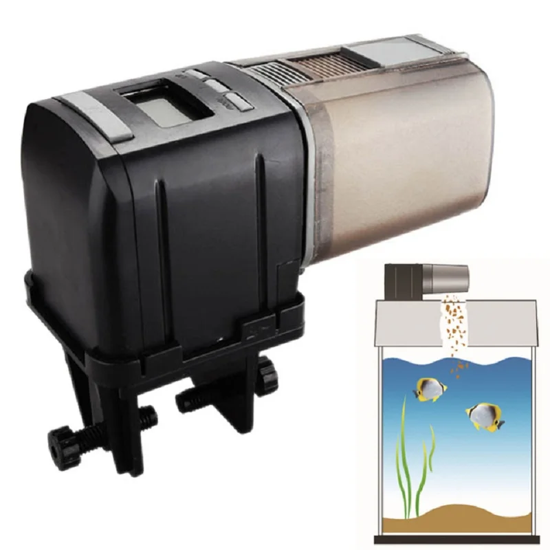 

Battery-Operated Automatic Fish Feeder Aquarium Tank Digital LCD Display Pet Turtle Flake Pellets Food Timer Feeding Dispenser