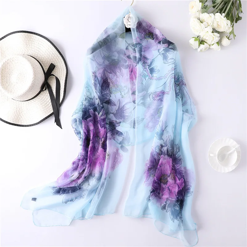 

Ice silk scarf beach scarf fashion lady print blue red white summer rayon shawl beach scarf Support a large number of wholesale