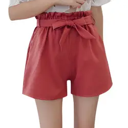Весна 2019 Новый корейский стиль Женский сексуальные шорты Высокая Талия свободные широкие брюки короткие Femme эластичный пояс Бесплатная