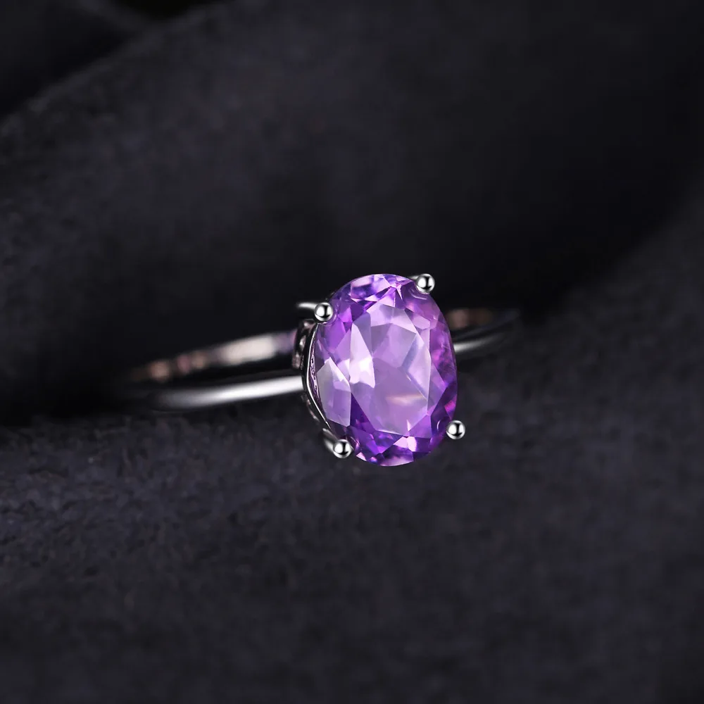 Jewelrypalace Овальный 1.1ct Природные Фиолетовый аметист камень пасьянс кольцо Твердые стерлингового серебра 925 Для женщин Мода Красивые ювелирные изделия