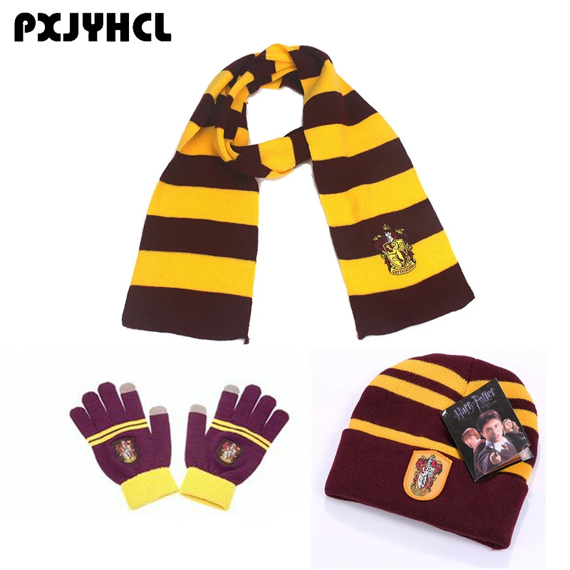 

Adult Kid Gryffindor Slytherin Hufflepuff Ravenclaw Cosplay Scarf Hat Touch Glove Tie Scarf Soft Warm Neckerchief Christmas Gift