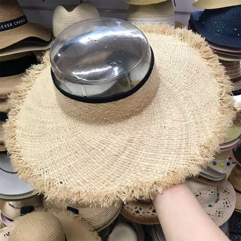 Солнце Шапки для Для женщин пустой Топ пляжная шляпа с полями 13 см широкими полями Лето рафии Hat Кентукки Дерби соломенная шляпа Кепка