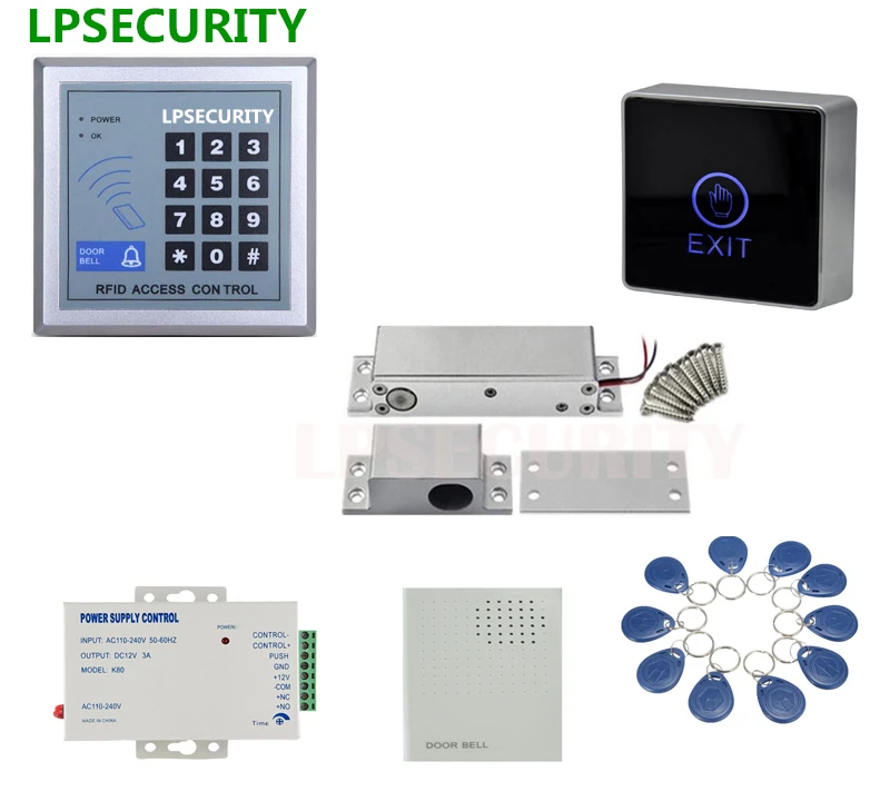 

LPSECURITY RFID keypad DC12V Door gate Access Control low temperature electric locks,side mounted electric drop bolt lock 10tags