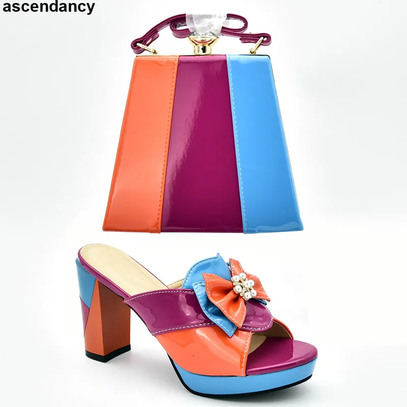 

Italian Designer Shoes and Bags Matching Set Women Shoe and Bag Set In Italy High Heels Open Toe Sandals Slip on Shoes for Women