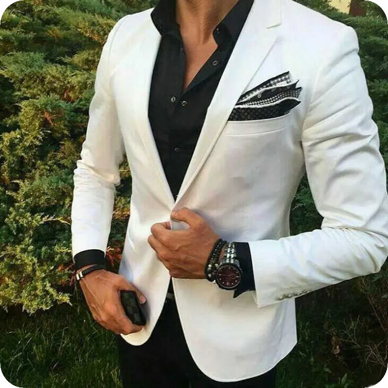 

Casual Ivory Business Groom Tuxedos Wedding Suits for Men Blazers Sim Fit Terno Masculino Costume Homme 2Piece Groomsmen Wear