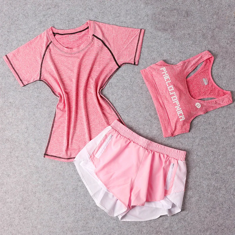 

Women Fitness Sets Yoga Set 3Pcs Ensemble Gym Wear Running Clothing Tracksuit Sport Suit Sportswear T-Shirts Bras Shorts,ZF148