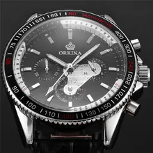 ORKINA Brand Miyota JS20 Movement Six Hand Men’s Leather Strap Quartz Wrist Watch reloj del hombre