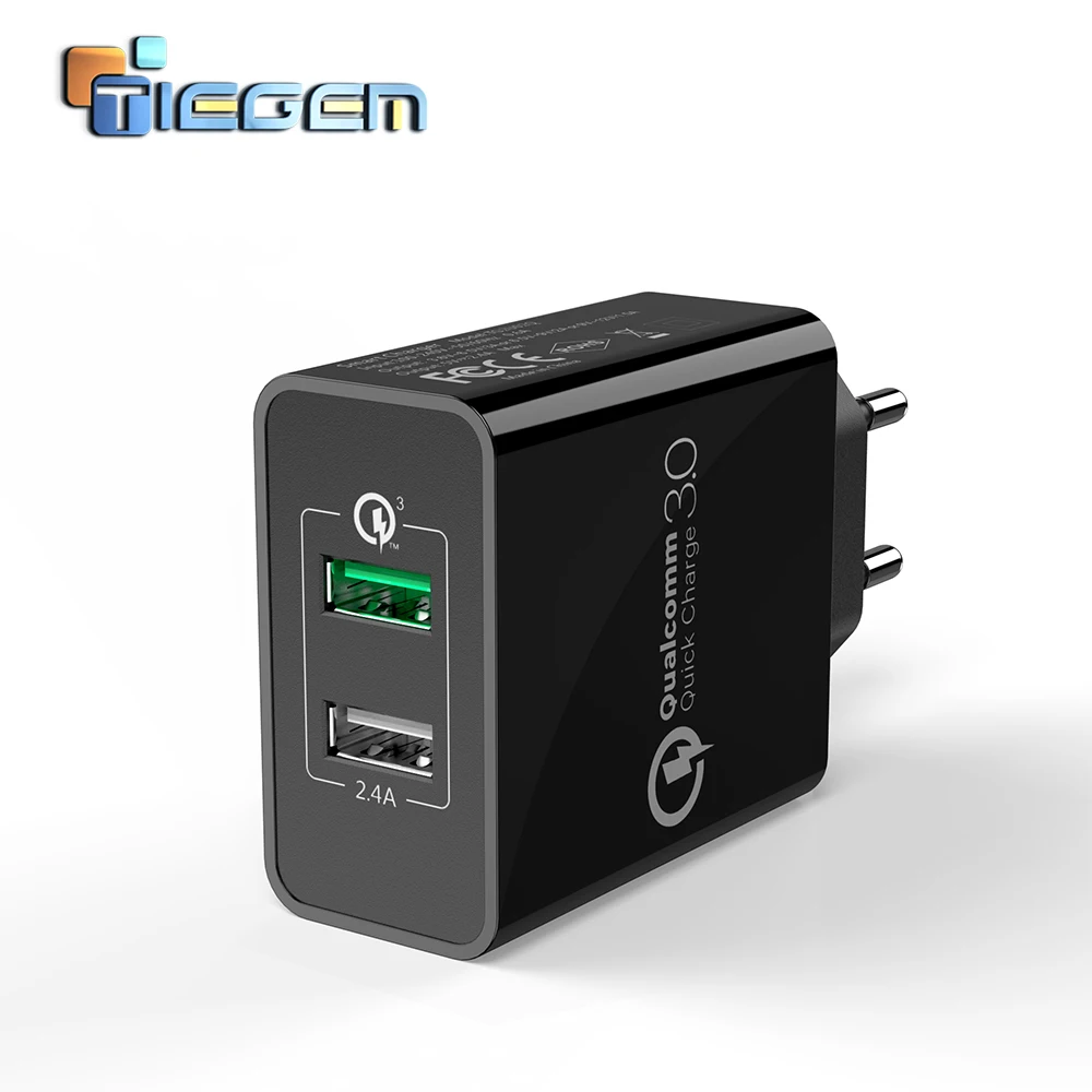 

TIEGEM 30W Fast Quick Charge 3.0+2.4A Dual USB Universal Mobile Phone Charger Portable EU US Plug for Samsung Huawei Xiaomi LG