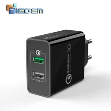 TIEGEM 30W Fast Quick Charge 3.0+2.4A Dual USB Universal Mobile Phone Charger Portable EU US Plug for Samsung Huawei Xiaomi LG