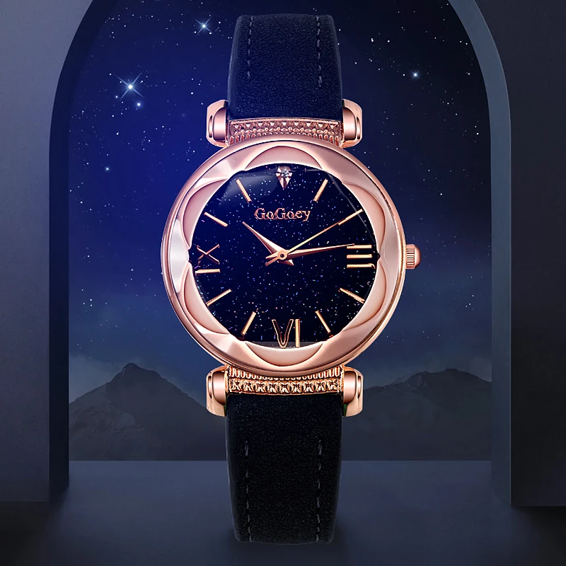 

2019 New Fashion Gogoey Brand Leather Watches Women ladies dress Personality romantic starry sky quartz wristwatch reloj mujer